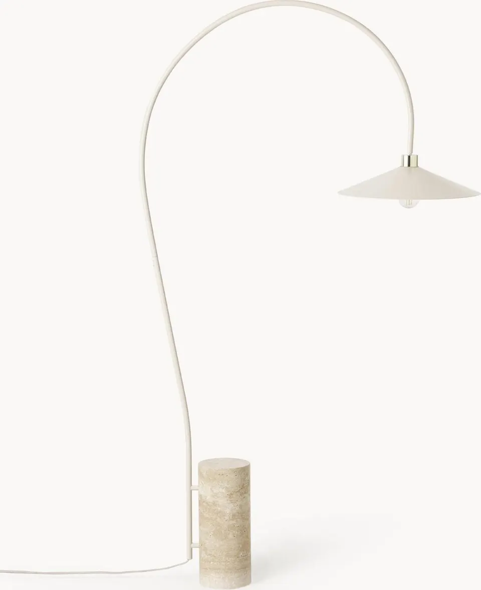 Bogenlampe mit Travertinfuß Höhe 166 cm modernes Design elegante Innenraumbeleuchtung