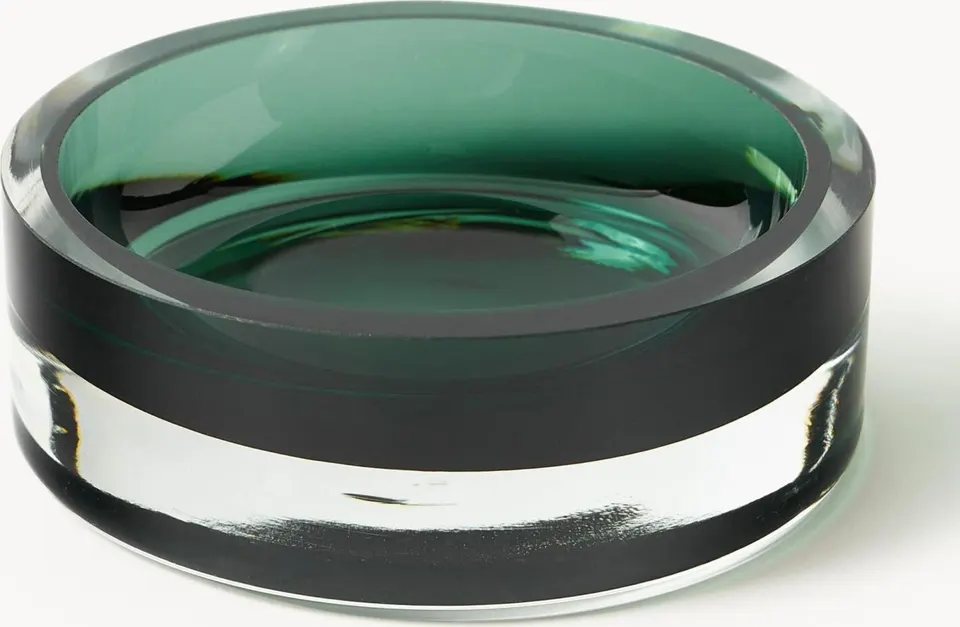 Mundgeblasenes grüne Dekoschale aus Glas Durchmesser 15 cm Höhe 5 cm