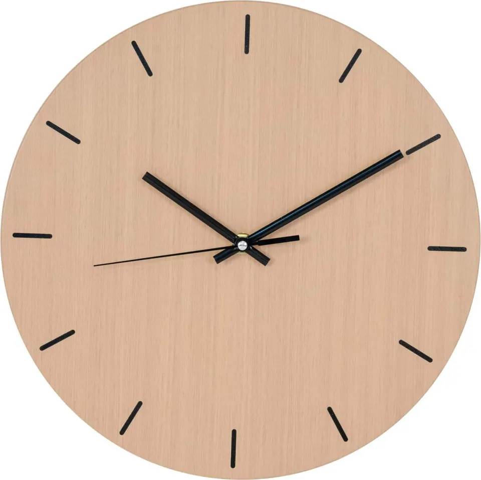 Wanduhr in Holzoptik modern analog rund schlicht zeitlos Wohnzimmer Dekoration