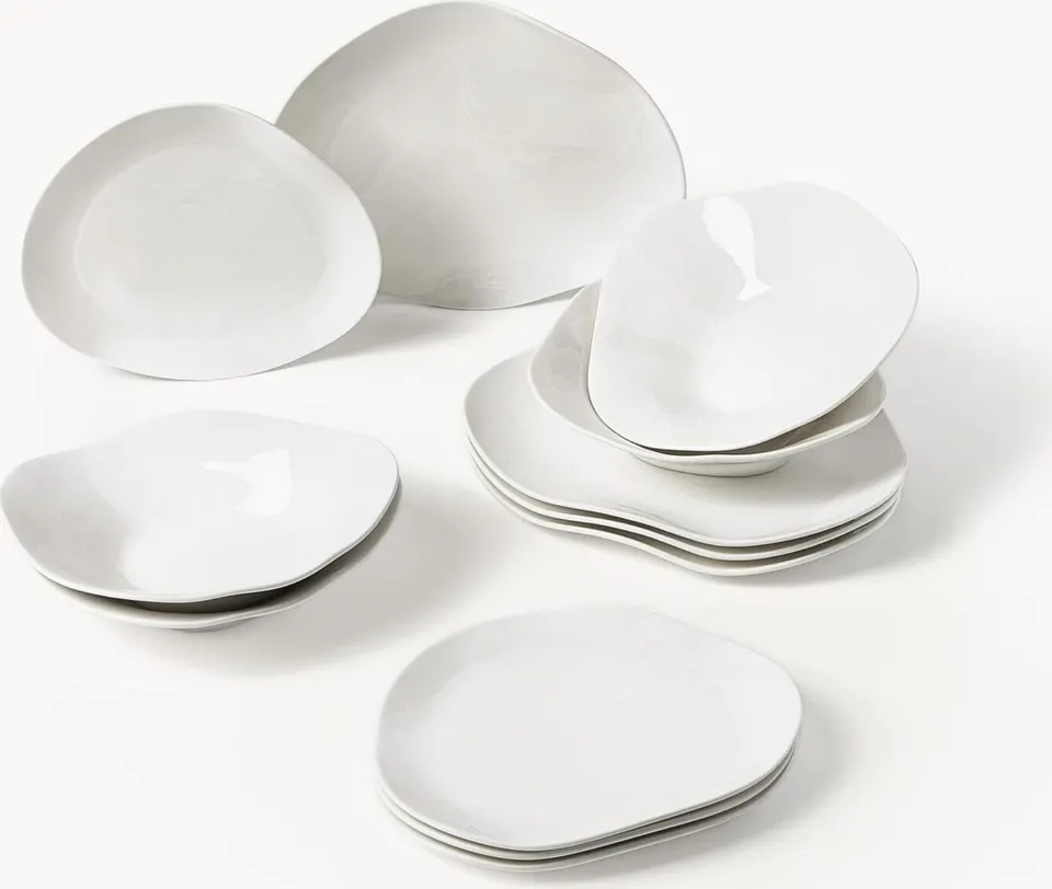 Porzellan-Geschirr-Set organische Form für 4 Personen 12-teilig modernes Design elegante Tischdekoration