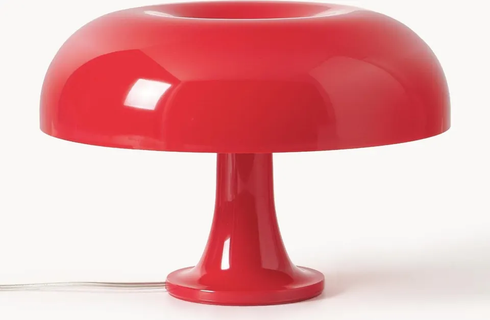 Kleine rote Tischlampe mit modernem Design und warmem Licht für gemütliche Wohnräume