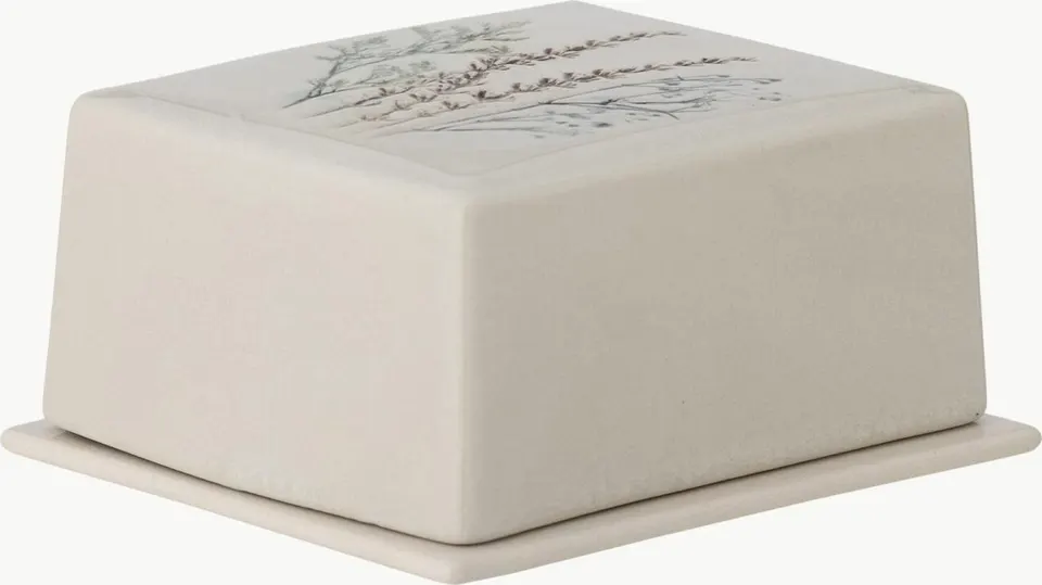 Handgemachte Butterdose Bea aus Keramik mit dekorativem Gräser-Motiv in natürlichem Design