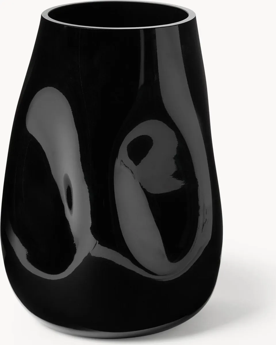 Mundgeblasene Glasvase Obsidian schwarz glänzend 26 cm hoch modernes Design