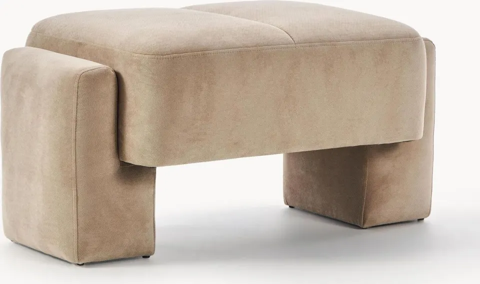 Sofa-Hocker in Beige für modernen Wohnstil, gemütlich und vielseitig einsetzbar als Fußstütze oder Beistelltisch.