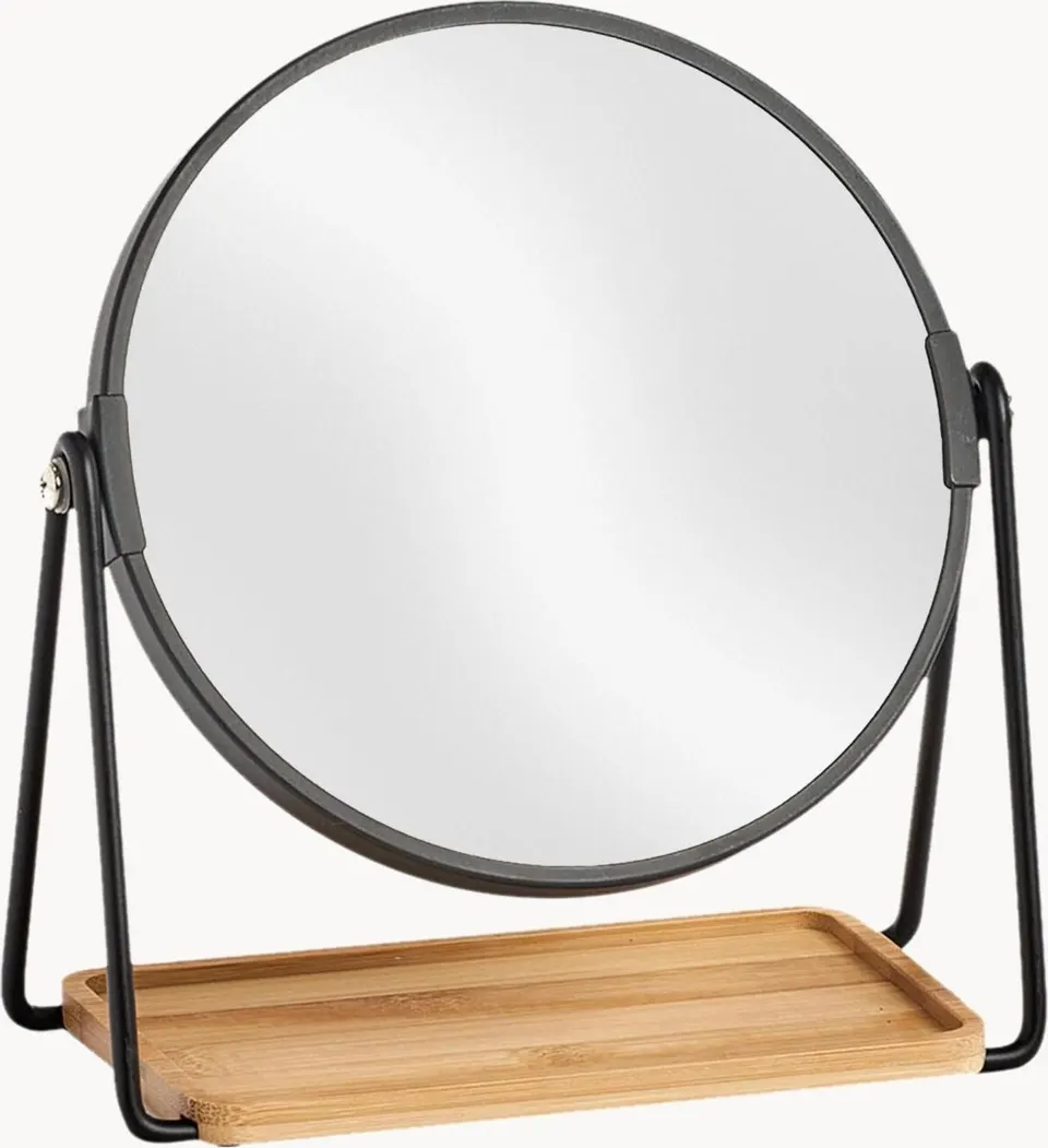 Runder Kosmetikspiegel mit integrierter Ablagefläche und Vergrößerungsfunktion für präzises Make-up und Pflege