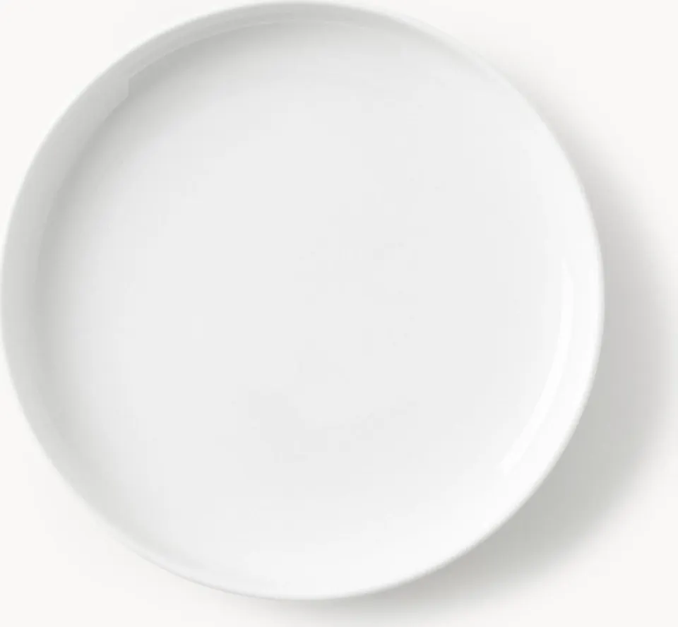 Porzellan-Speiseteller in Weiß, Set mit 4 Stück, ideal für elegante Tischgedecke und festliche Anlässe.