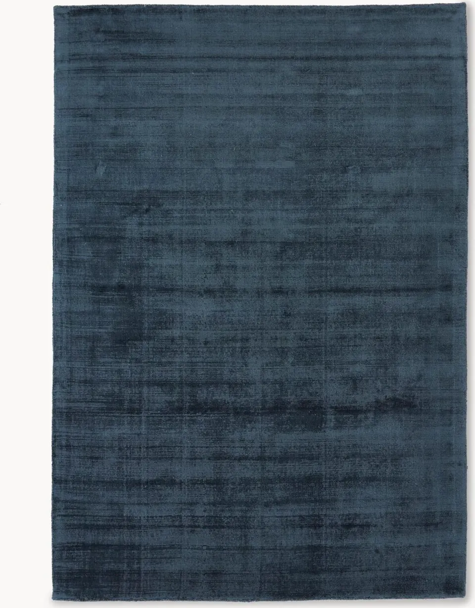 Handgewebter dunkelblauer Viskoseteppich in den Maßen 230x160 cm, hochwertiger weicher Teppich für Wohnzimmer und Schlafzimmer