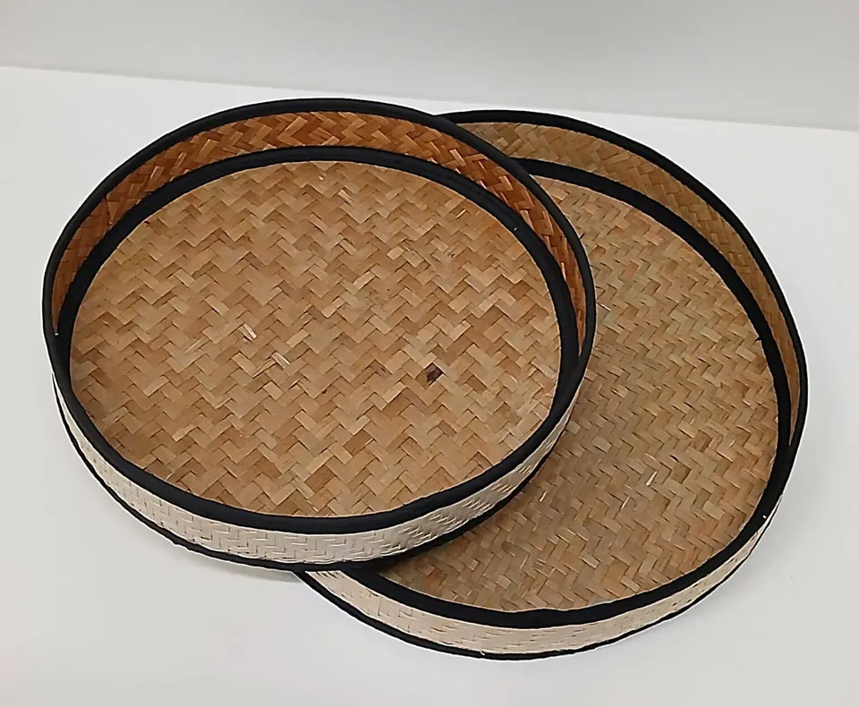 Tablett Set Geflecht 2-teilig handgefertigt aus natürlichem Material ideal für Dekoration und Servieren